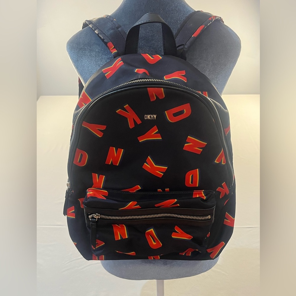 DKNY Nylon Casey Large Black and Red Satin Backpack